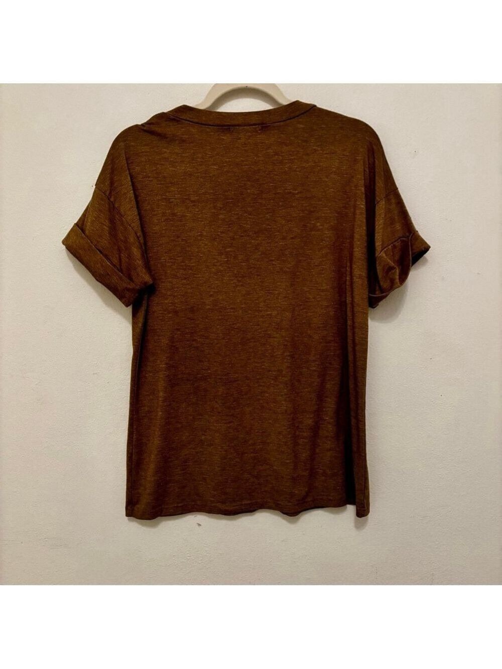 MIHOLL Brown Short Sleeve Oversized V-Neck Tee Shirt M - Picture 4 of 5
